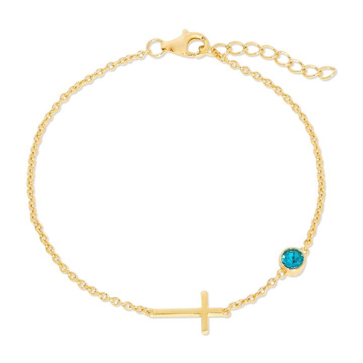 Custom Bezel Set Cross Birthstone Bracelet