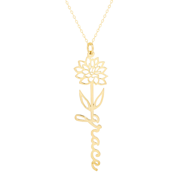 November Gold Birth Flower Name Necklace - Chrysanthemum