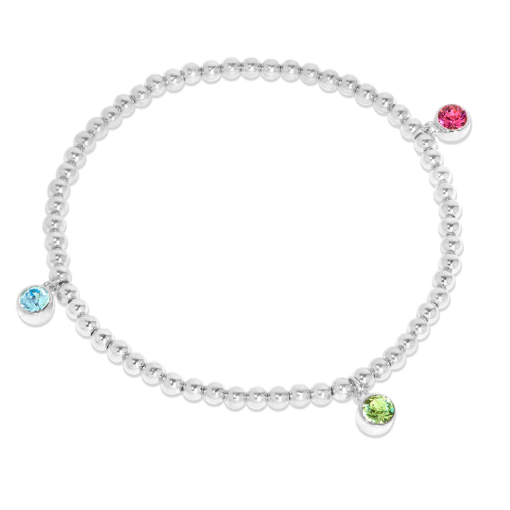 Three Bezel Birthstone Charm Bead Bracelet