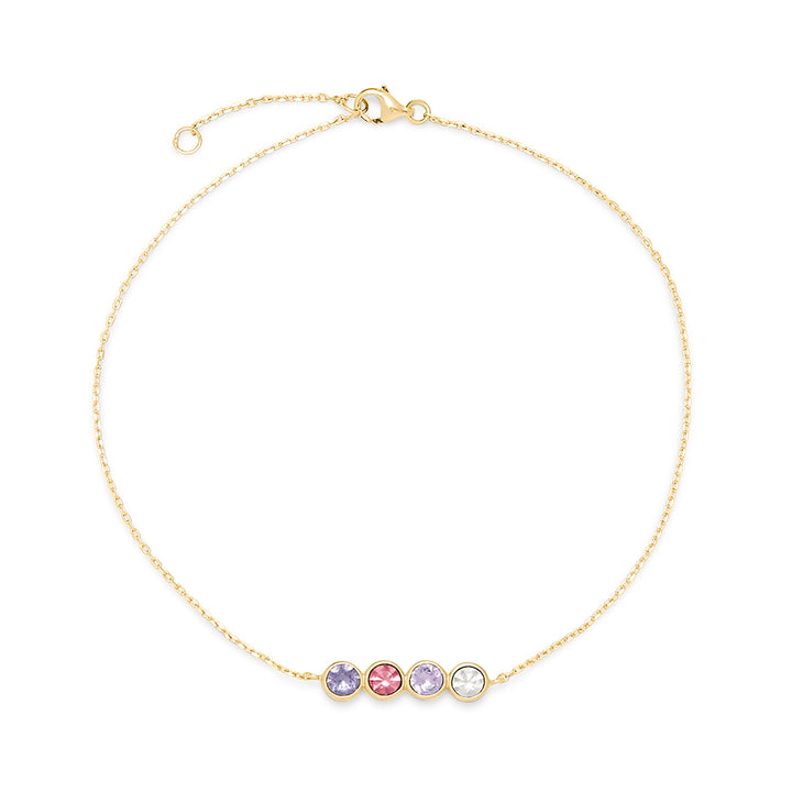 Four Stone Bezel Set Birthstone Gold Anklet