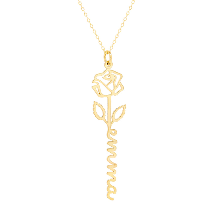 June Gold Birth Flower Name Necklace - Rose