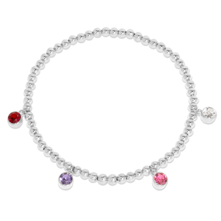 Four Bezel Birthstone Charm Bead Bracelet