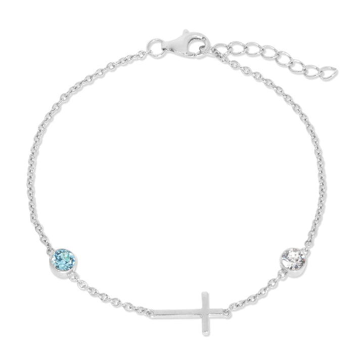 Custom Bezel Set Cross Birthstone Bracelet