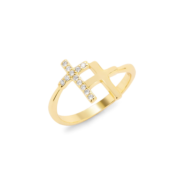 Gold Plated CZ Double Cross Ring