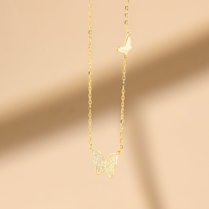 Gold Plated Double CZ Butterfly Necklace