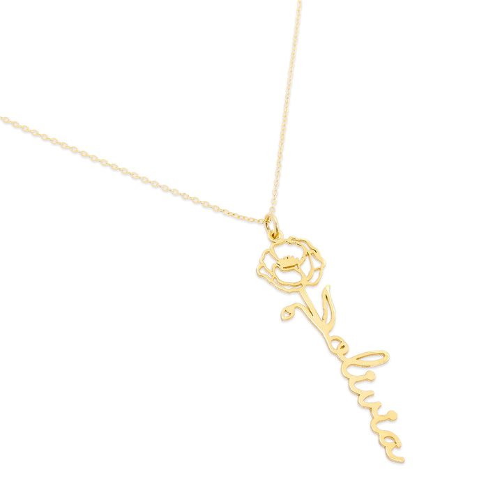 August Gold Birth Flower Name Necklace - Poppy