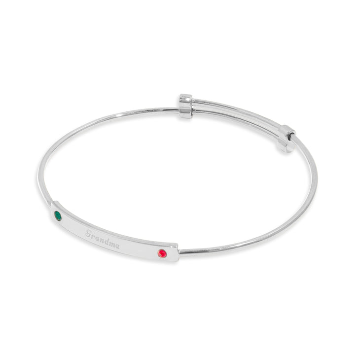 Engravable Two Birthstone Bar Bangle Bracelet