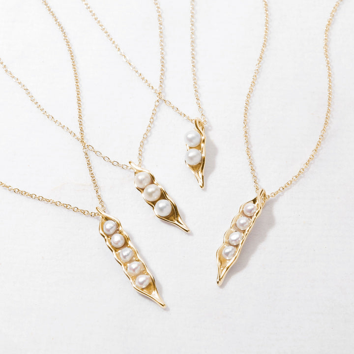 Gold Plated Four Peas in a Pod Pearl Necklace