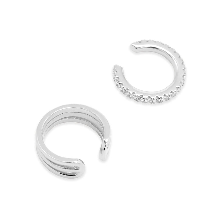 Sterling Silver CZ and Triple Cuff Earring Set