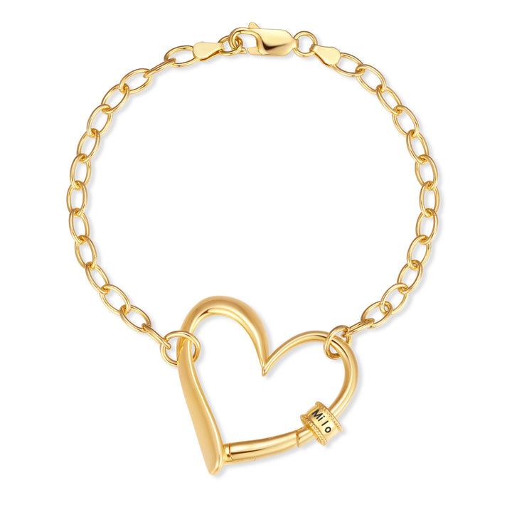 Engravable Name Bead Open Heart Bead Bracelet