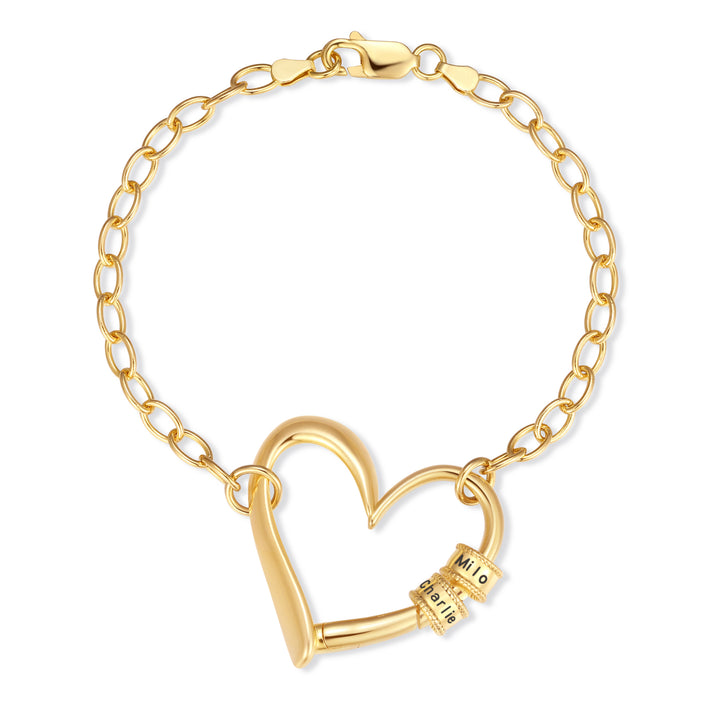 Engravable Name Bead Open Heart Bead Bracelet