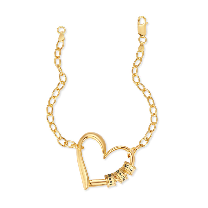 Engravable Name Bead Open Heart Bead Bracelet
