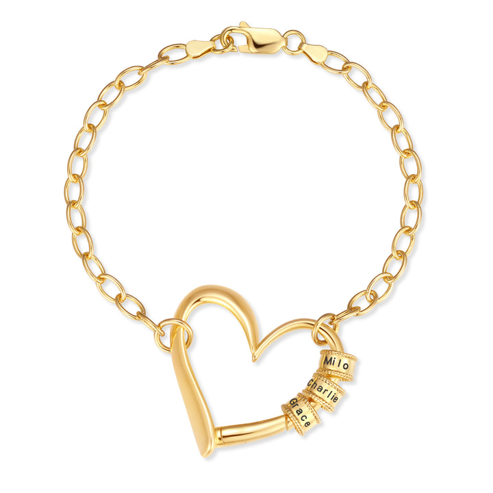 Engravable Name Bead Open Heart Bead Bracelet