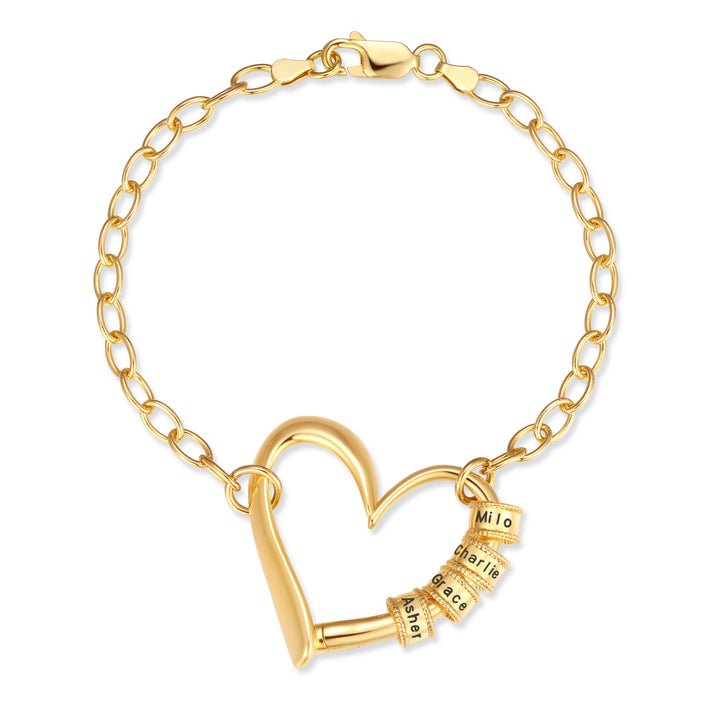 Engravable Name Bead Open Heart Bead Bracelet