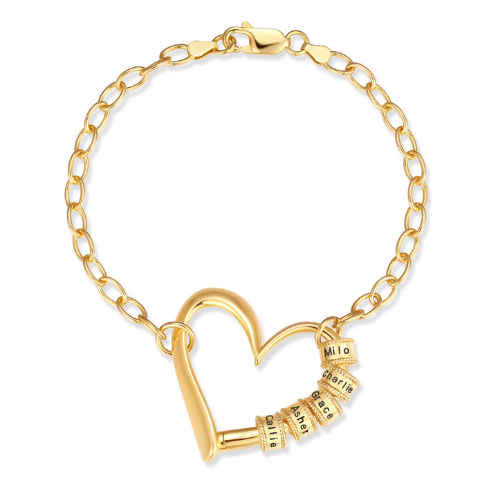 Engravable Name Bead Open Heart Bead Bracelet