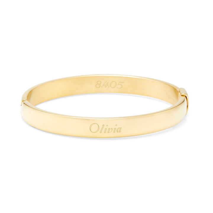 Gold Engraved Oval Bangle Bracelet