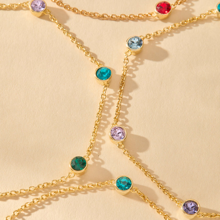Three Stone Floating Bezel Set Gold Birthstone Bracelet