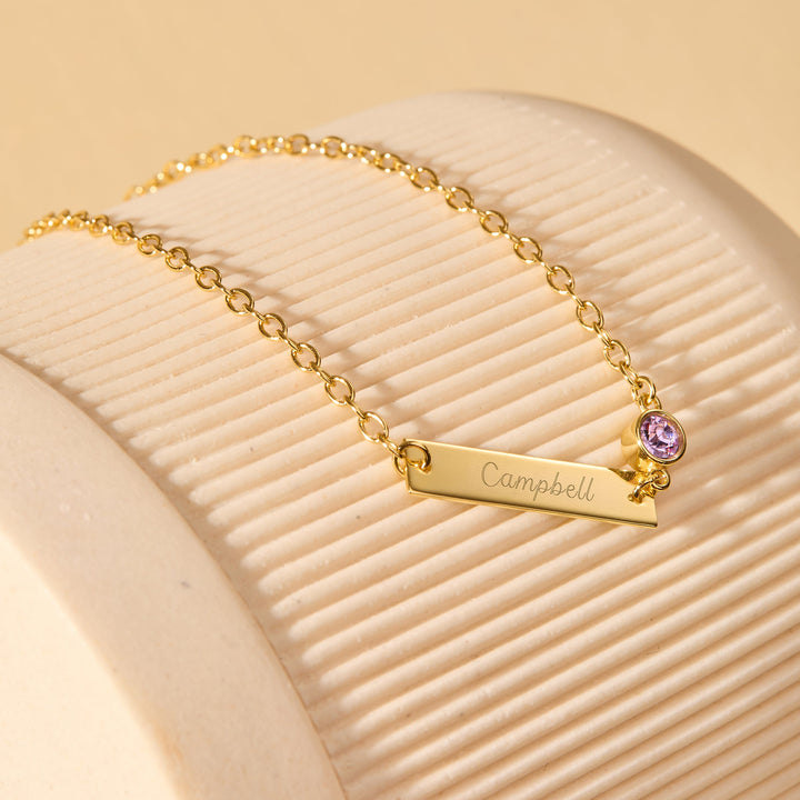Custom Bezel Set Birthstone Name Bar Bracelet