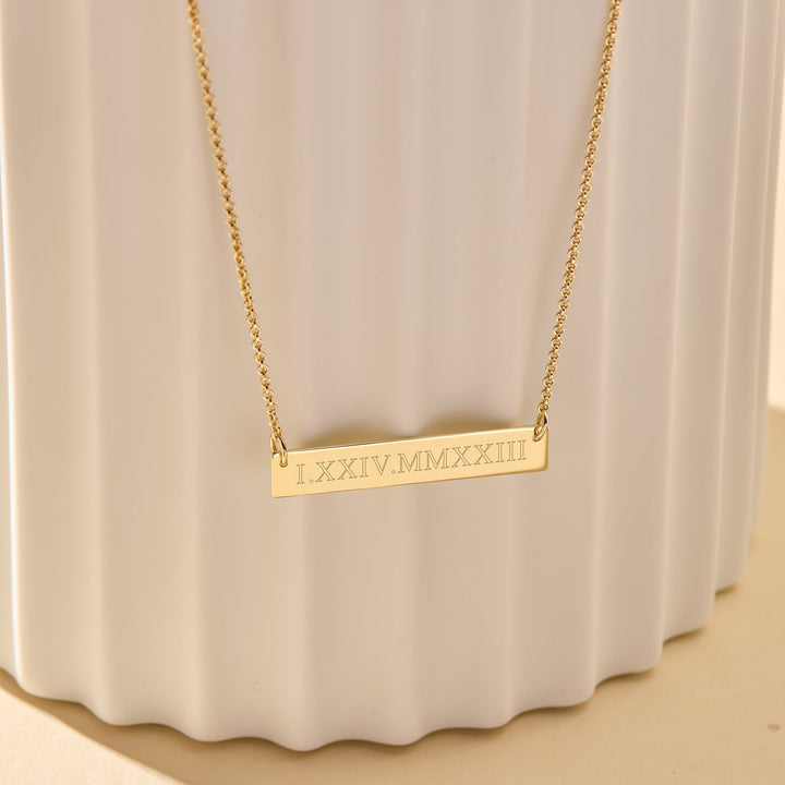 14K Gold Roman Numeral Bar Necklace