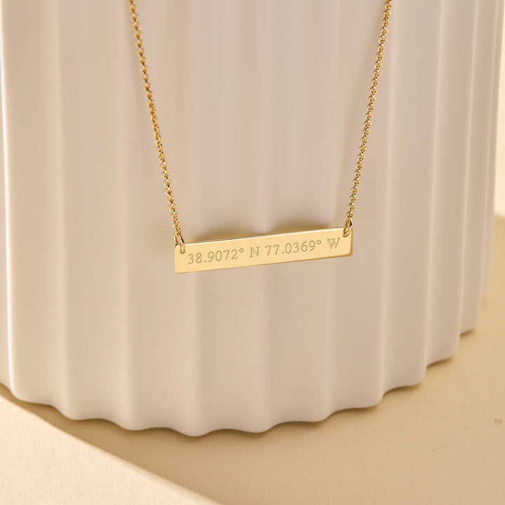 Custom Coordinate Gold Bar Necklace