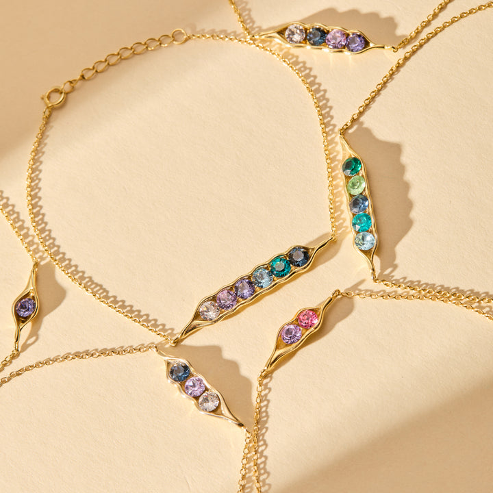 Six Birthstone Peas in a Pod Gold Bracelet