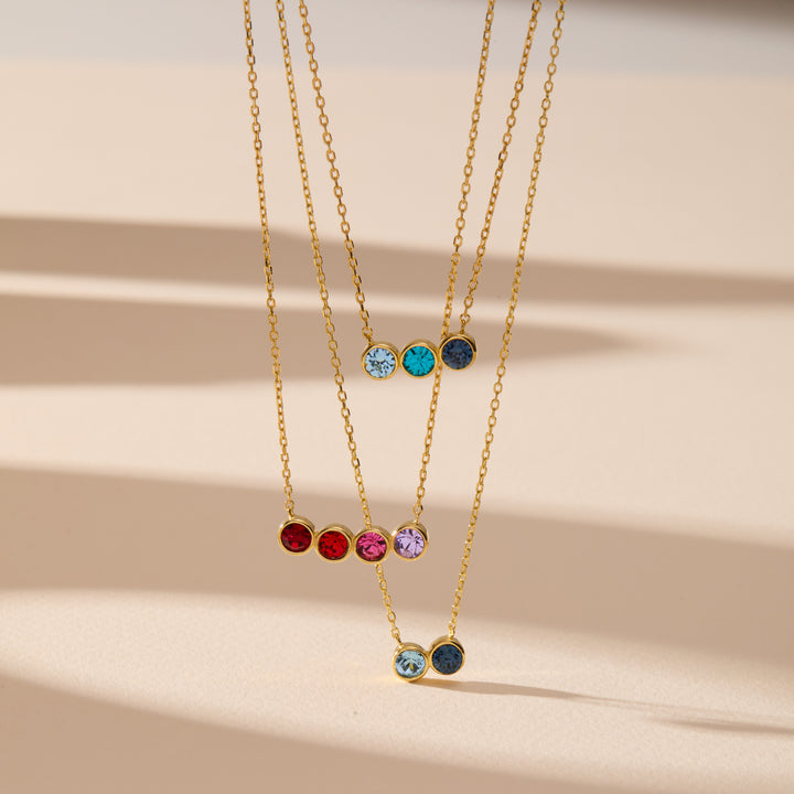 3 Stone Birthstone Bezel Set Gold Necklace