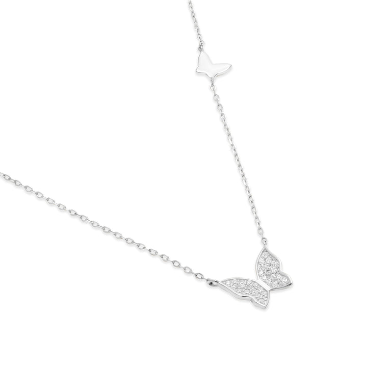 Sterling Silver Double CZ Butterfly Necklace