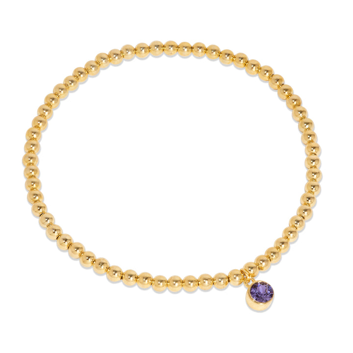 Custom Gold Bezel Birthstone Charm Bead Bracelet