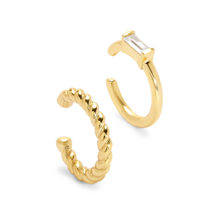 Gold Plated CZ and Textured Ear Cuff Set