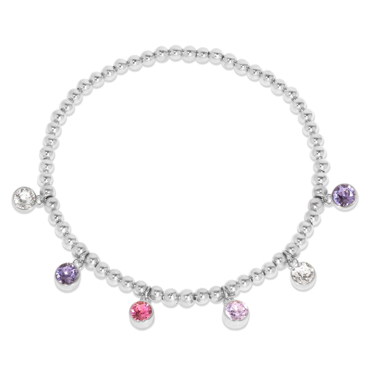 Six Bezel Birthstone Charm Bead Bracelet