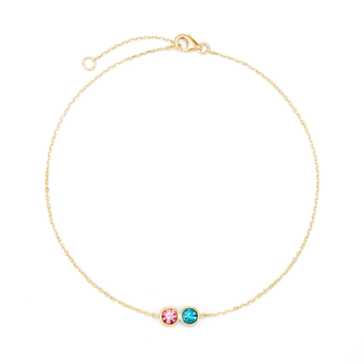 Two Stone Bezel Set Birthstone Gold Anklet