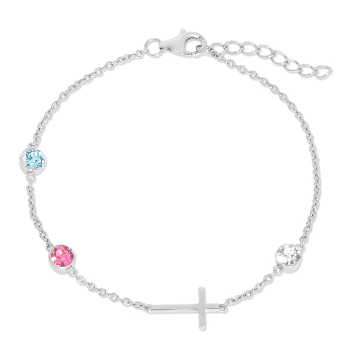 Custom Bezel Set Cross Birthstone Bracelet