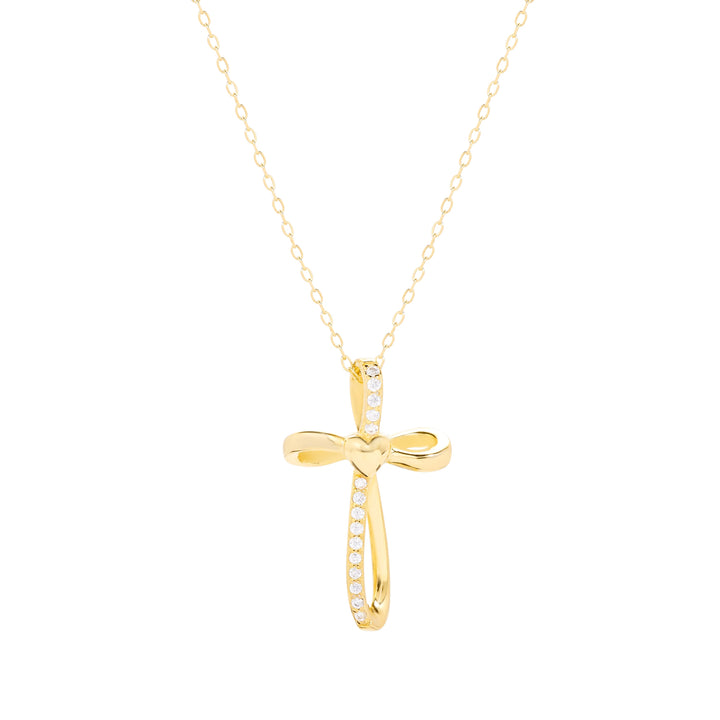 Gold Plated CZ Looped Heart Cross Pendant