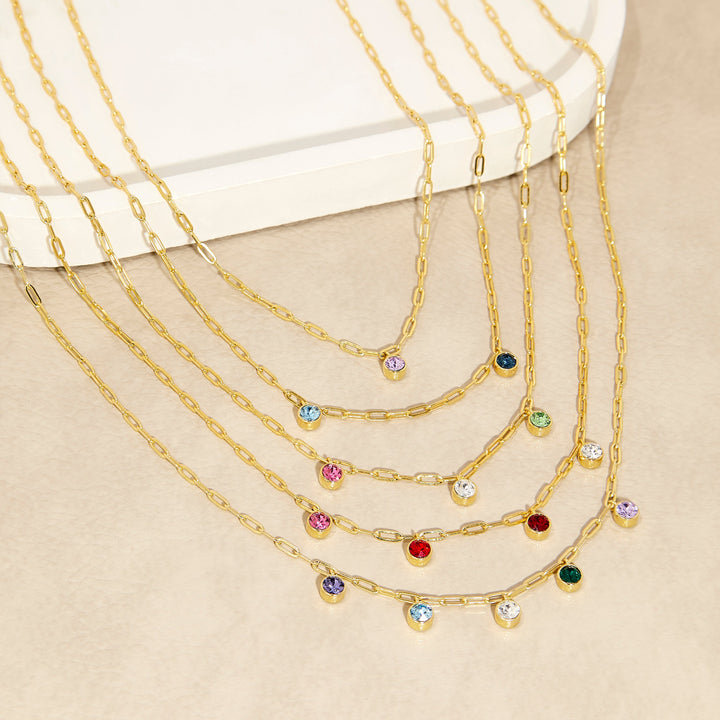 Custom Gold Paperclip Chain Birthstone Charm Necklace