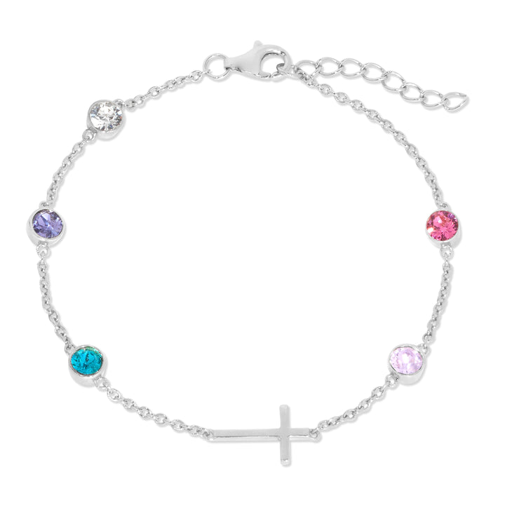 Custom Bezel Set Cross Birthstone Bracelet