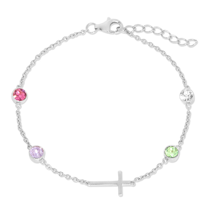 Custom Bezel Set Cross Birthstone Bracelet