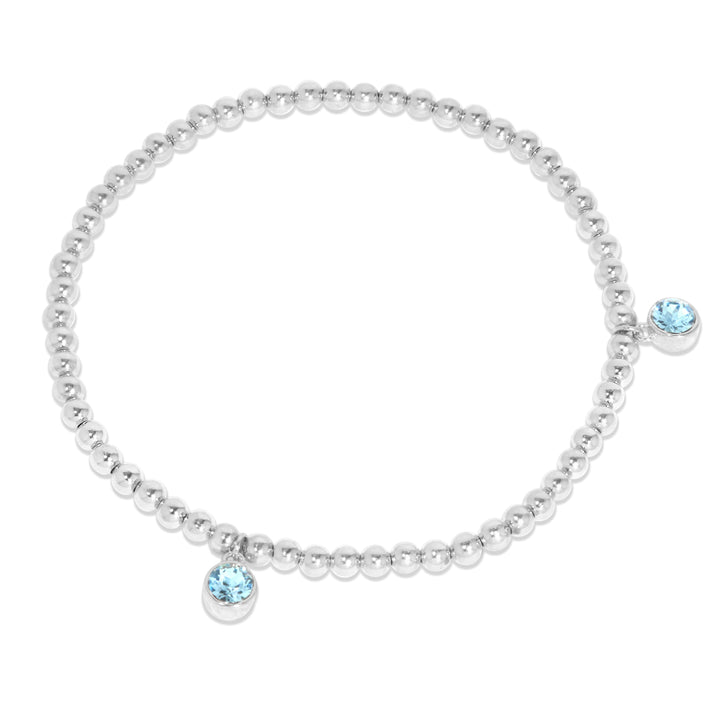 Two Bezel Birthstone Charm Bead Bracelet