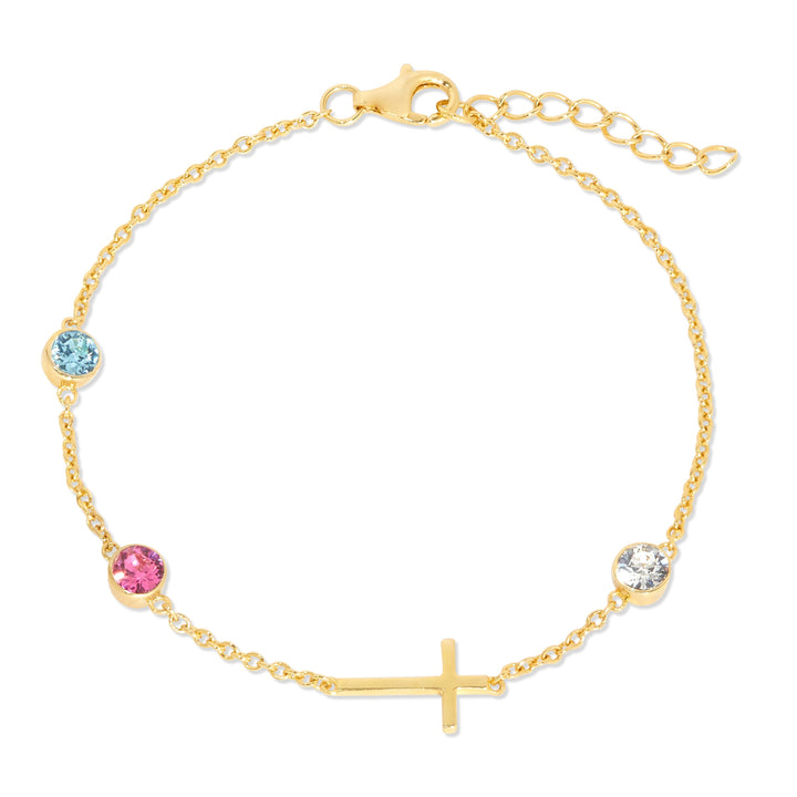 Custom Bezel Set Cross Birthstone Bracelet