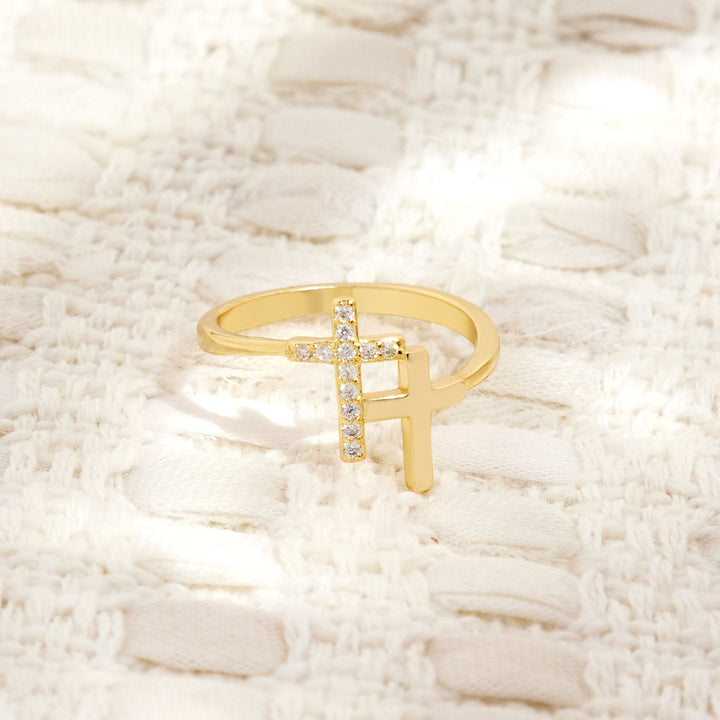 Gold Plated CZ Double Cross Ring