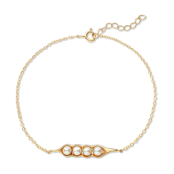 Gold Plated Four Peas in a Pod Pearl Bracelet