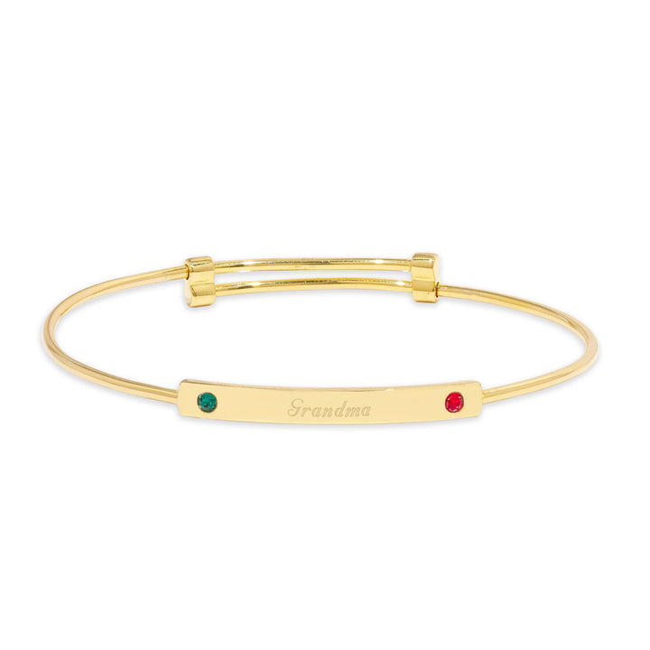 Engravable Gold Two Birthstone Bar Bangle Bracelet