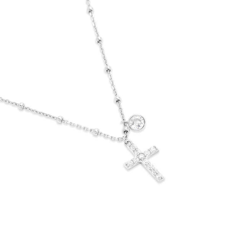 Sterling Silver CZ Bezel and Cross Necklace