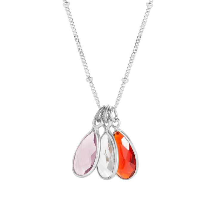 Sterling Silver Three Stone Custom Teardrop Gemstone Pendant