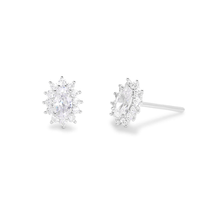 Sterling Silver CZ Oval Stud Earrings