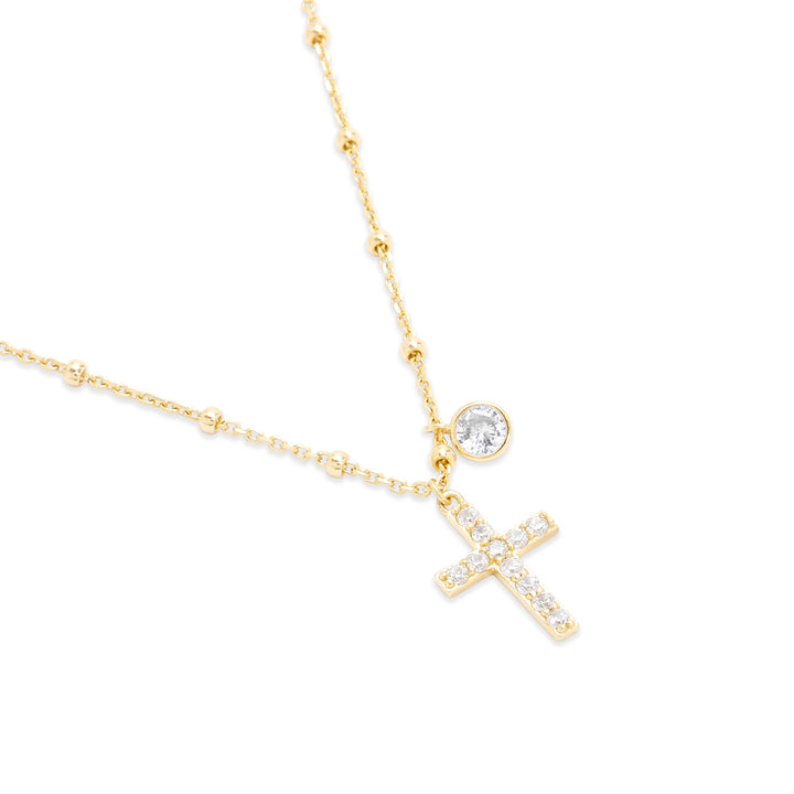 Gold Plated CZ Bezel and Cross Necklace