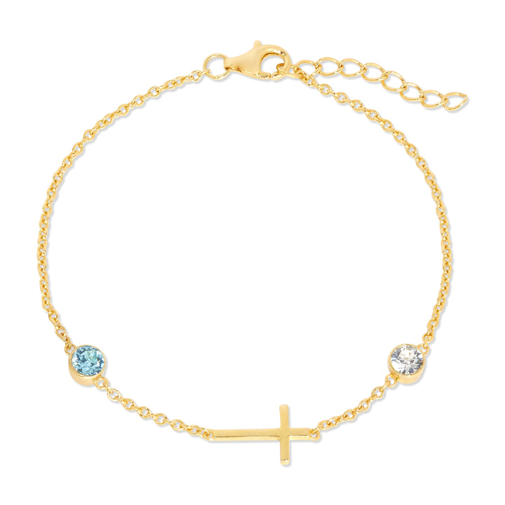 Custom Bezel Set Cross Birthstone Bracelet