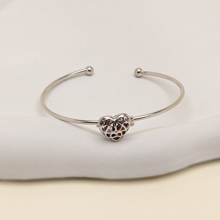 Interlocking Hearts 4mm Round Birthstone Cuff Bracelet