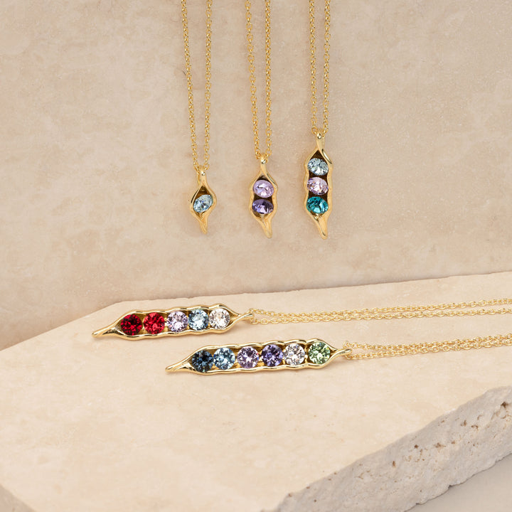 Four Birthstone Peas in a Pod Gold Necklace