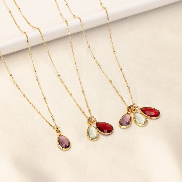 Gold Four Stone Teardrop Gemstone Pendant