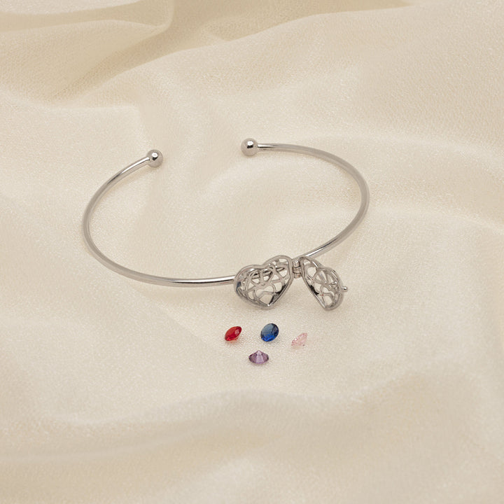 Interlocking Hearts 4mm Round Birthstone Cuff Bracelet